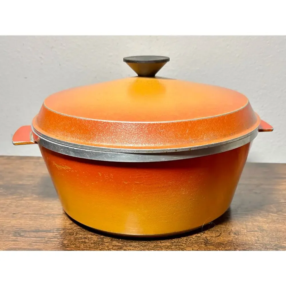 Vintage 1970s Flame Orange Aluminum Namco Australia Dutch Oven 4Qt with Lid